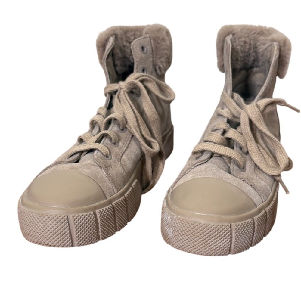 Zara Taupe Suede Faux Fur Trim High Top Platform Sneakers EU 39 US 8 Chunky‎
